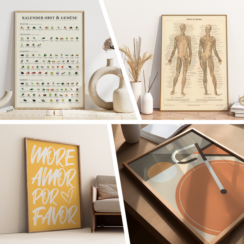 Hier findest du unsere beliebtesten Poster aus allen Themen. Ob Küchen- und Botanik Poster, Wanddeko für dein Büro und Arbeitszimmer, Lernposter fürs Kinderzimmer oder Bilder in modernen Stilrichtungen wie Pop Art, Bauhaus, Mid-Century oder Art Deco.