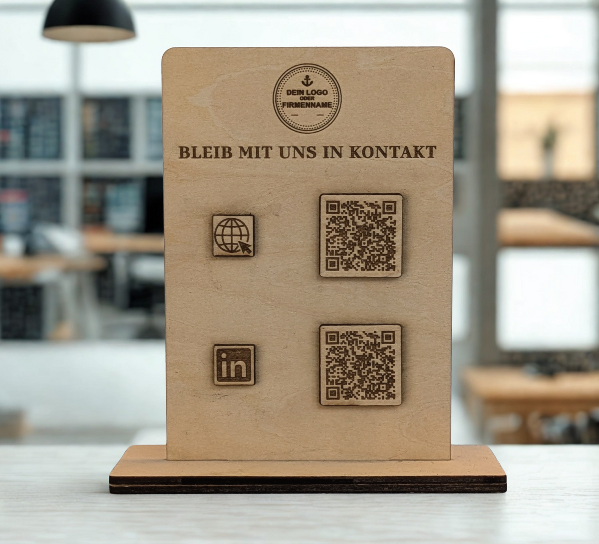 Social Medi, Google, Website QR-Code Aufsteller aus Holz – Individuell für Google, Website, Instagram, TikTok, LinkedIn & mehr. Wunschtext & Logo/Firmennamen gravierbar. Hochwertige Theke-Deko.