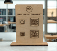Social Medi, Google, Website QR-Code Aufsteller aus Holz – Individuell für Google, Website, Instagram, TikTok, LinkedIn & mehr. Wunschtext & Logo/Firmennamen gravierbar. Hochwertige Theke-Deko.