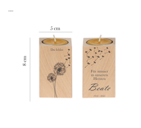 Trauerlicht als stilvolles Trauergeschenk aus Holz mit UV-Druck– Erinnerungskerze aus Holz für Trost und Anteilnahme.