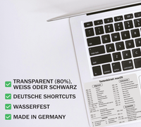 MacBook Shortcut Sticker (8,5 x 8 cm) mit deutschen macOS-Tastenkürzeln – wasserfest, abwaschbar, ideal für effizientes Arbeiten am Laptop.
