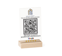 Google Bewertung QR-Code Aufsteller (15x10 cm) Material: Acrylglas + Holzsockel Personalisierung: QR-Code + Logo/Name Entwurf zur Freigabe inklusive Ideal für Tresen, Empfang, Events