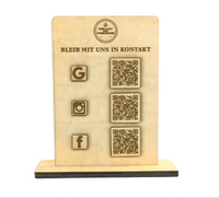 Social Medi, Google, Website QR-Code Aufsteller aus Holz – Individuell für Google, Website, Instagram, TikTok, LinkedIn & mehr. Wunschtext & Logo/Firmennamen gravierbar. Hochwertige Theke-Deko.