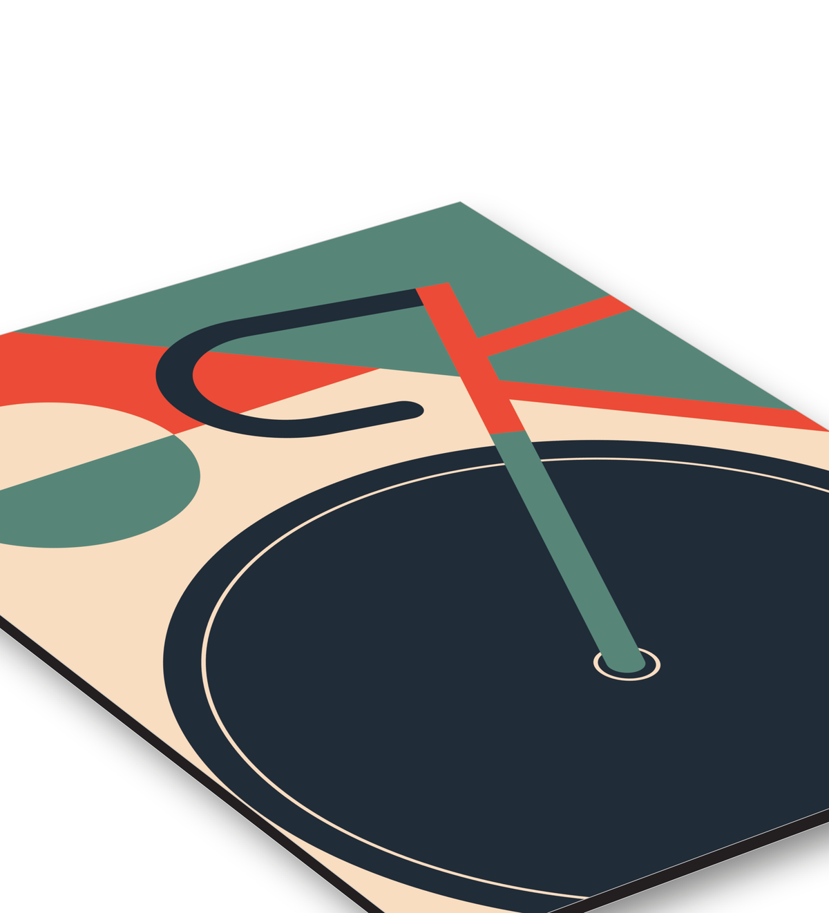 Modernes Fahrrad-Kunstwerk im Mid-Century Stil als UV-Direktdruck auf einer 3mm Alu-Dibond Platte, 30x40 cm, minimalistisches Design für Wanddekoration.