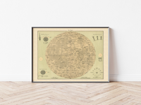 Das Poster vom Mond ist eine Vintage Lithographie aus Meyers Koversations-Lexikon aus dem Jahr 1890.
