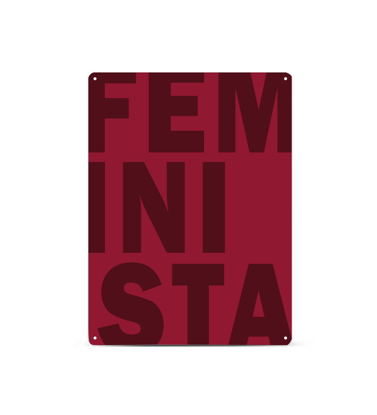 Feminismus Metallschild mit FEMINISTA-Schriftzug – modernes Statement-Design auf 3mm dickem Metall.