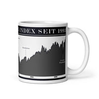 Tolle Tasse des Deutschen Aktien Index, Dax, für alle Day Trader, Aktionäre, Börsianer und Spekulanten. Die Tasse zeigt den historischen Chart des Deutschen Aktienindex. 