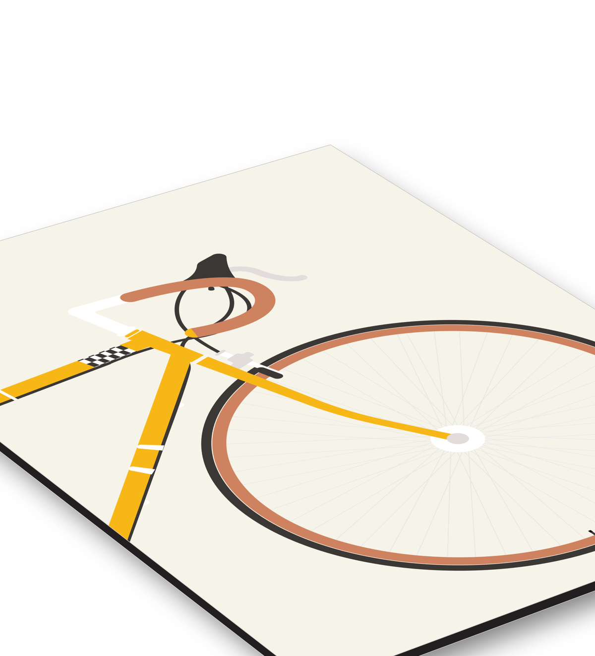 Minimalistisches Rennrad-Wandbild als UV-Direktdruck auf 3mm Alu-Dibond Platte, Format 30x40 cm, modernes Design für Radsport-Fans und Loft-Einrichtungen.