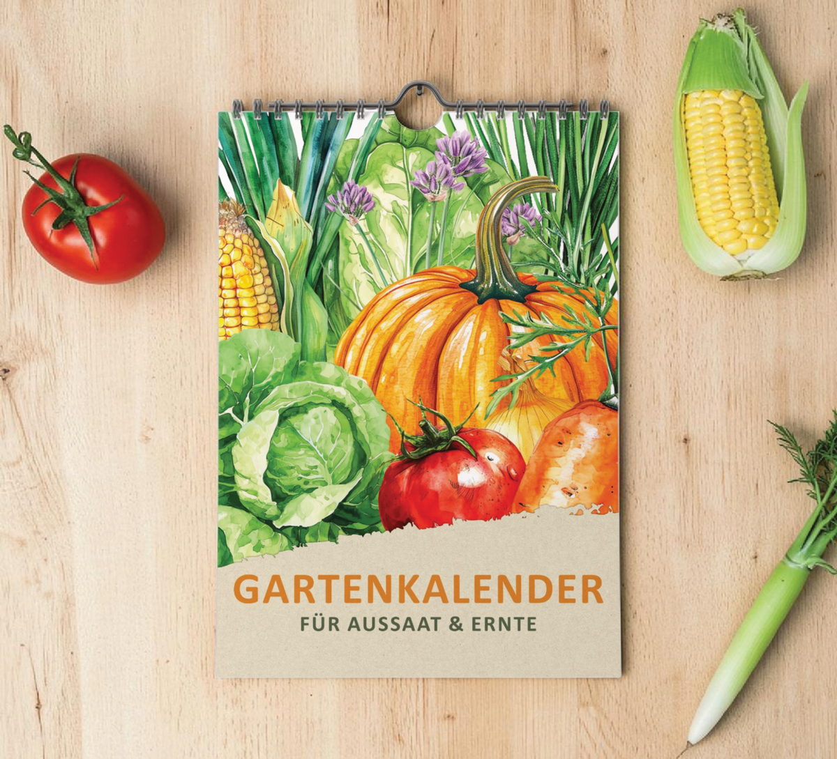 Ein hochwertiger Gartenkalender, der jeden Monat die Aussaat- und Erntezeiten übersichtlich darstellt. 