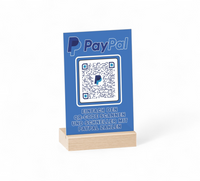 Dieses Acryl-Schild mit Holzfuss ist perfekt, um schnell Bezahlungen über PayPal abzuwickeln. 15x10 cm.