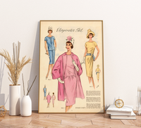 Vintage Mode-Illustration aus einem DDR-Magazin der 1960er Jahre. Handgemalte, elegante Damen- oder Kindermode in nostalgischem Stil auf weißem Hintergrund, hochwertiger Kunstdruck.