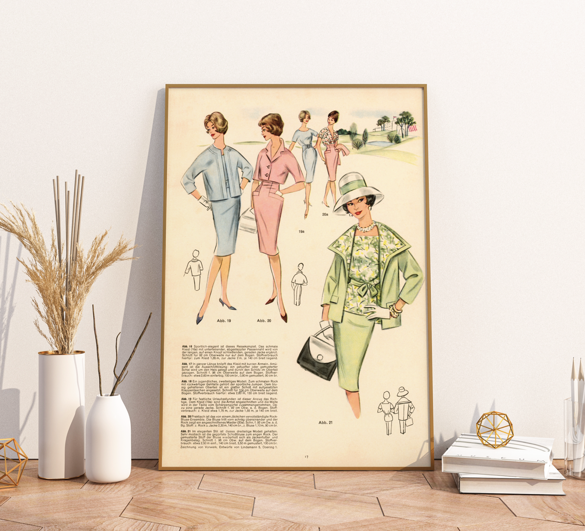 Vintage Mode-Illustration aus einem DDR-Magazin der 1960er Jahre. Handgemalte, elegante Damen- oder Kindermode in nostalgischem Stil auf weißem Hintergrund, hochwertiger Kunstdruck.