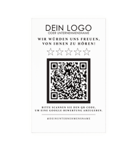 Google Bewertung QR-Code Aufsteller (13x15 cm) Material: Acrylglas + Holzsockel Personalisierung: QR-Code + Logo/Name Entwurf zur Freigabe inklusive Ideal für Tresen, Empfang, Events