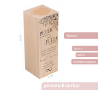 Diese wunderschönen, personalisierbaren Holz-Kerzenhalter für Teelichter sind ein Hingucker auf jeder Hochzeit und das perfekte Geschenk für das Brautpaar.