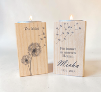 Trauerlicht als stilvolles Trauergeschenk aus Holz mit UV-Druck– Erinnerungskerze aus Holz für Trost und Anteilnahme.