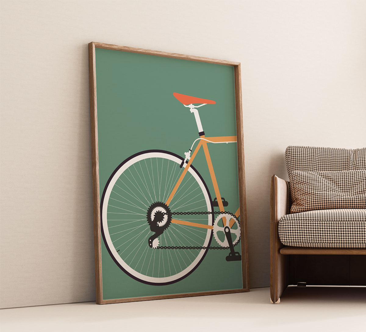 Minimalistisches Rennrad-Poster mit Hinterrad-Ansicht, erhältlich als Set & in verschiedenen Farben.
