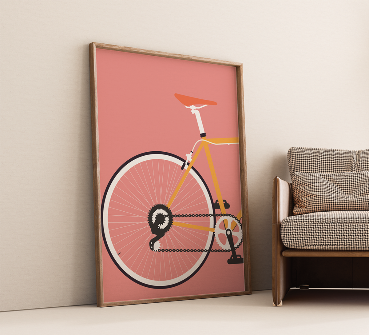 Minimalistisches Rennrad-Poster mit Hinterrad-Ansicht, erhältlich als Set & in verschiedenen Farben.