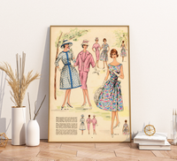 Vintage Mode-Illustration aus einem DDR-Magazin der 1960er Jahre. Handgemalte, elegante Damen- oder Kindermode in nostalgischem Stil auf weißem Hintergrund, hochwertiger Kunstdruck.