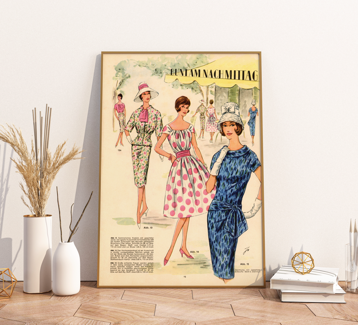 Vintage Mode-Illustration aus einem DDR-Magazin der 1960er Jahre. Handgemalte, elegante Damen- oder Kindermode in nostalgischem Stil auf weißem Hintergrund, hochwertiger Kunstdruck.