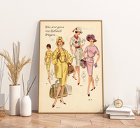 Vintage Mode-Illustration aus einem DDR-Magazin der 1960er Jahre. Handgemalte, elegante Damen- oder Kindermode in nostalgischem Stil auf weißem Hintergrund, hochwertiger Kunstdruck.