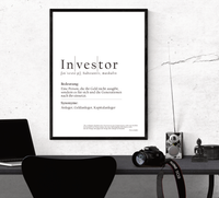 **Investor Poster**  
Definition des Begriffs Investor inkl. Zitat von Warren Buffett. Stilvolles Design in Schwarz oder Weiß. 