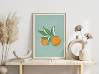 Dieses Poster zeigt dir einen Zweig mit Orangen. 
