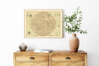 Das Poster vom Mond ist eine Vintage Lithographie aus Meyers Koversations-Lexikon aus dem Jahr 1890.