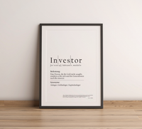 **Investor Poster**  
Definition des Begriffs Investor inkl. Zitat von Warren Buffett. Stilvolles Design in Schwarz oder Weiß. 