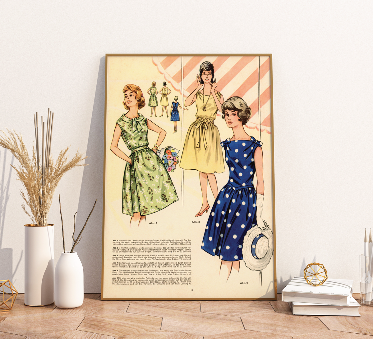 Vintage Mode-Illustration aus einem DDR-Magazin der 1960er Jahre. Handgemalte, elegante Damen- oder Kindermode in nostalgischem Stil auf weißem Hintergrund, hochwertiger Kunstdruck.