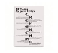Minimalistisches Wandbild mit den 10 Thesen für gutes Design nach Dieter Rams. Hochwertiger, matter UV-Direktdruck auf einer stabilen 3mm Alu-Dibond Platte im Format 30x40 cm.