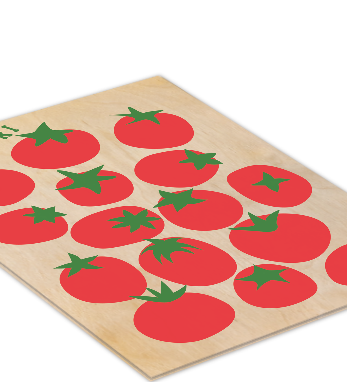 Vintage-Illustration von roten Tomaten auf einer stabilen Birkenholzplatte, Format 30x40 cm, rustikale Küchendekoration im italienischen Stil.