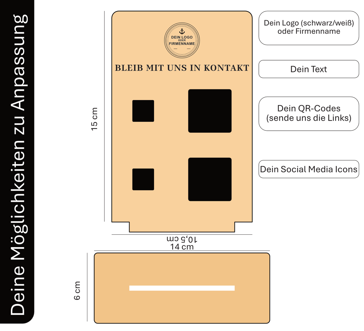 Social Medi, Google, Website QR-Code Aufsteller aus Holz – Individuell für Google, Website, Instagram, TikTok, LinkedIn & mehr. Wunschtext & Logo/Firmennamen gravierbar. Hochwertige Theke-Deko.