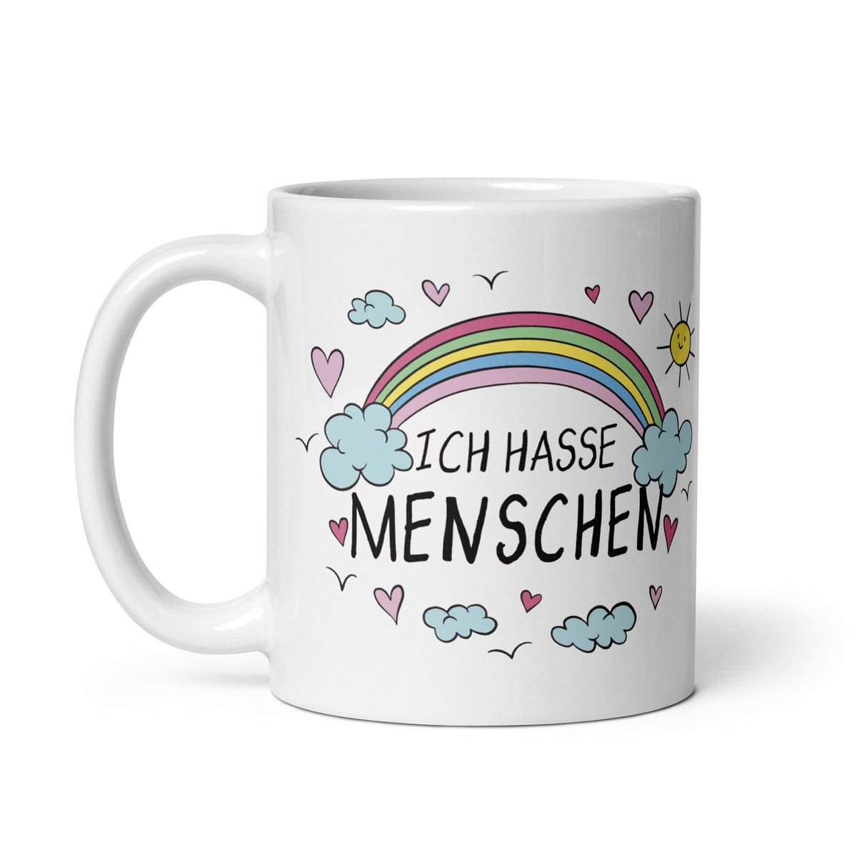 Dieses lustige Tasse mit dem Spruch "Ich Hasse Menschen" mit Regenbogen ist die perfekte Tasse für Morgenmuffel und Schreibtischtäter. 