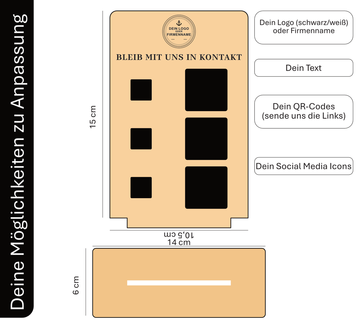 Social Medi, Google, Website QR-Code Aufsteller aus Holz – Individuell für Google, Website, Instagram, TikTok, LinkedIn & mehr. Wunschtext & Logo/Firmennamen gravierbar. Hochwertige Theke-Deko.