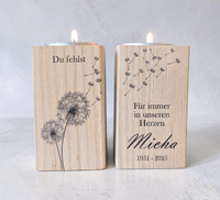 Trauerlicht als stilvolles Trauergeschenk aus Holz mit UV-Druck– Erinnerungskerze aus Holz für Trost und Anteilnahme.