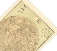 Das Poster vom Mond ist eine Vintage Lithographie aus Meyers Koversations-Lexikon aus dem Jahr 1890.