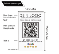 Google Bewertung QR-Code Aufsteller (15x10 cm) Material: Acrylglas + Holzsockel Personalisierung: QR-Code + Logo/Name Entwurf zur Freigabe inklusive Ideal für Tresen, Empfang, Events