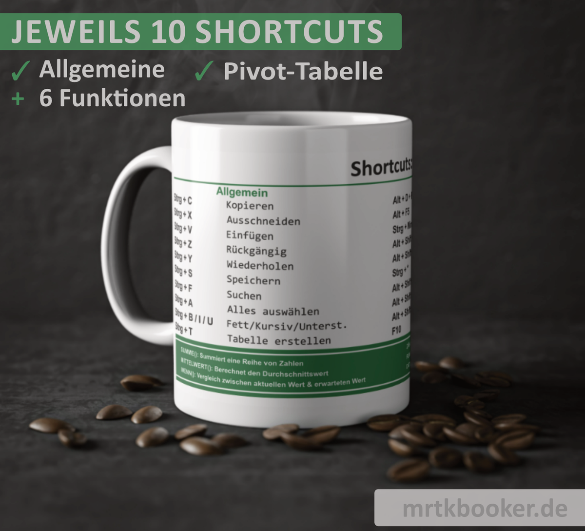 Diese Tasse ist das ideale Geschenk für Büro-Kollegen, die Excel-Shortcuts genauso lieben wie ihren Kaffee.