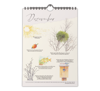 Immerwährender A4 Wandkalender mit naturgetreuen Zeichnungen von Tieren und Pflanzen, schwarzer Spiralbindung und einem Kalendarium, das die phänologischen Jahreszeiten erklärt.