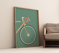 Minimalistisches Rennrad-Poster mit Vorderrad-Ansicht.