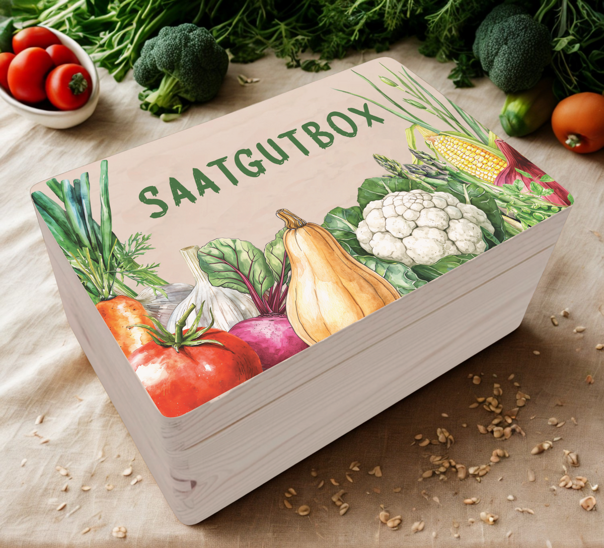 Diese Saatgutbox aus unbehandeltem Holz ist das perfekte Geschenk für alle Gärtner und Gartenfreunde zur Aufbewahrung von Samen und Saatgut.