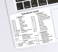 MacBook Shortcut Sticker (8,5 x 8 cm) mit deutschen macOS-Tastenkürzeln – wasserfest, abwaschbar, ideal für effizientes Arbeiten am Laptop.