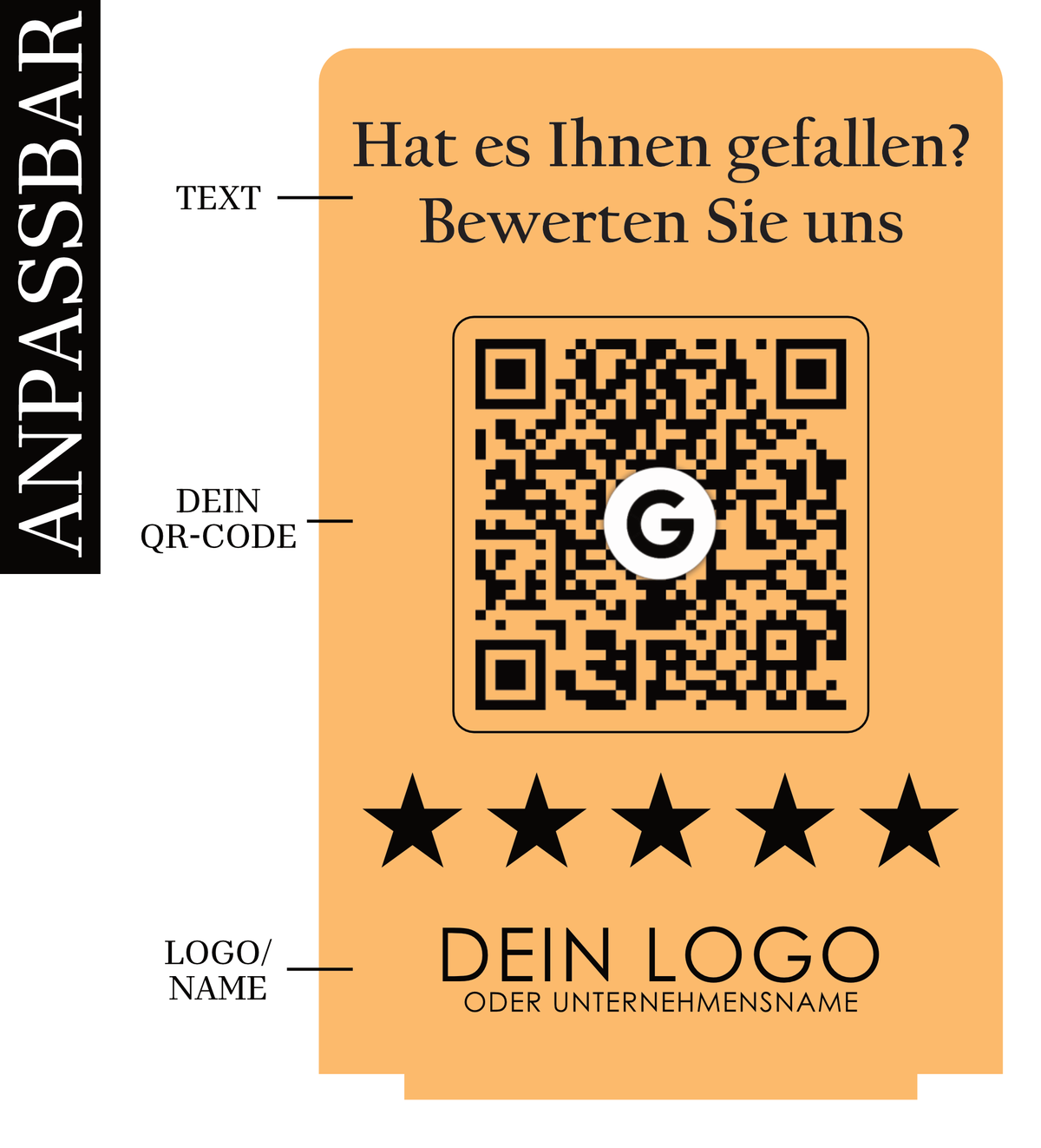 Google Bewertung QR-Code Aufsteller | Bewertungskarte personalisierbar Holz 12x8 cm