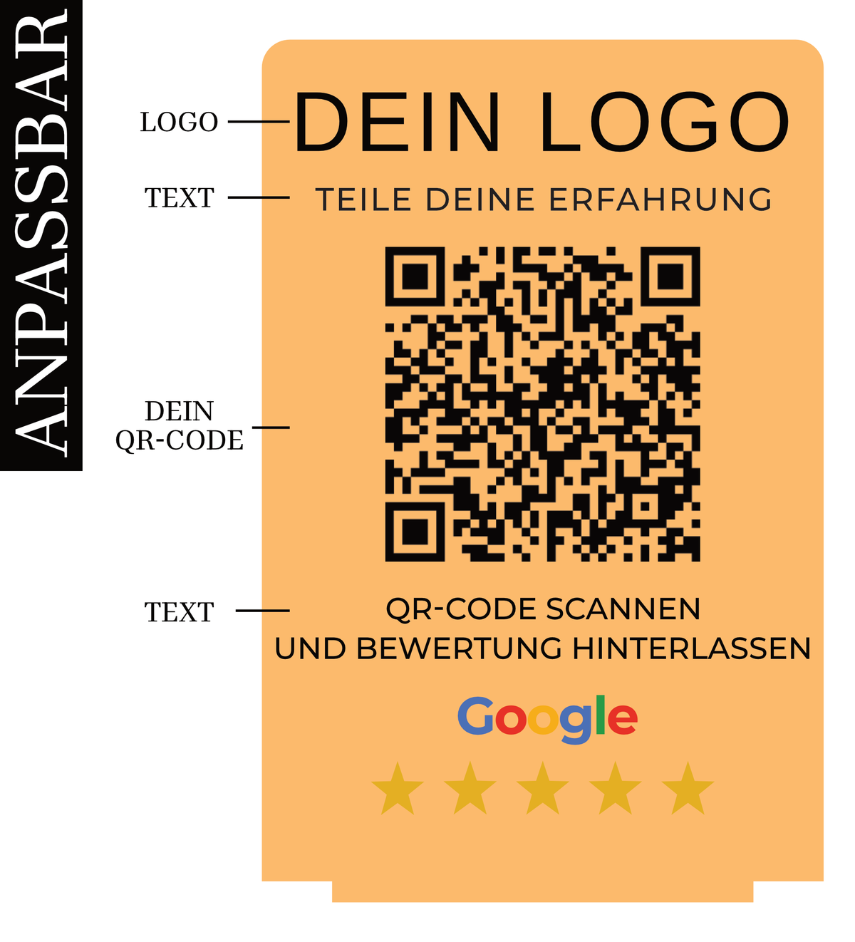 Google Bewertung QR-Code Aufsteller | Bewertungskarte personalisierbar Holz 12x8 cm