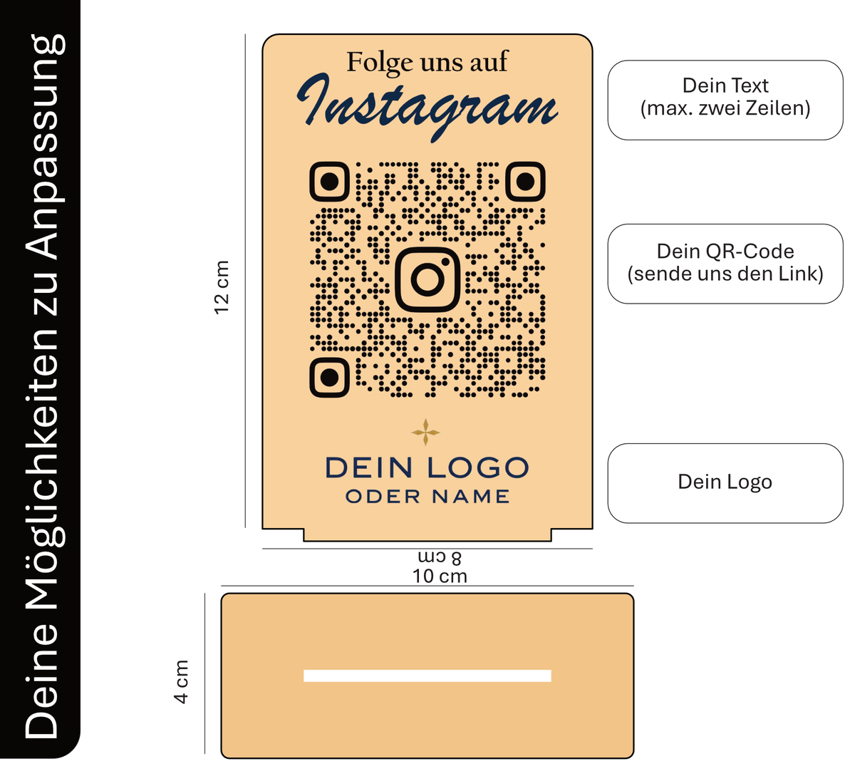 Instagram QR Code Aufsteller Holz personalisiert | Social Media Aufsteller Tischaufsteller mit fühlbarem UV-Druck & Logo | Business Schild