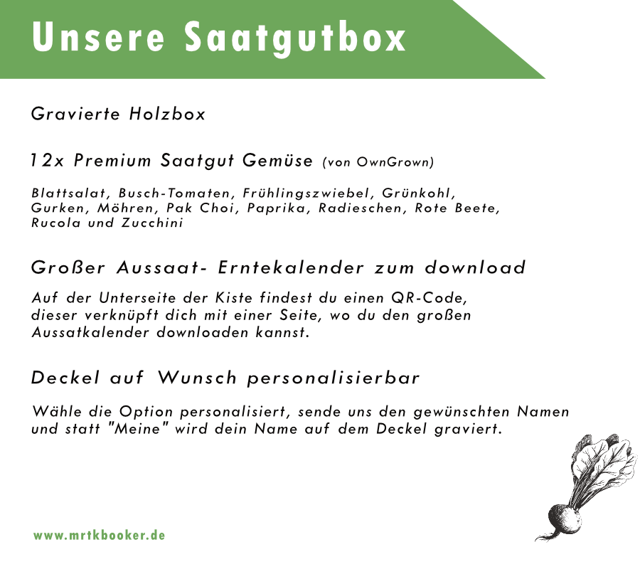 Personalisierte Saatgutbox Holz | Samenkiste farbig bedruckt oder graviert | Garten-Geschenk