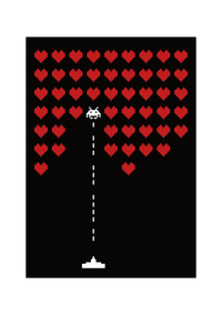 Das Poster zeigt dir ein Retro Game, welches im Weltall spielt.