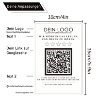 Google Bewertung QR-Code Aufsteller (13x15 cm) Material: Acrylglas + Holzsockel Personalisierung: QR-Code + Logo/Name Entwurf zur Freigabe inklusive Ideal für Tresen, Empfang, Events