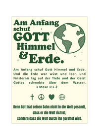 Dieses christliche Poster auf deutsch mit dem zeigt 1 Mose 1:1-2 "Am Anfang schuf Gott Himmel und Erde." 
