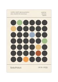 Dieses Bauhaus Poster zeigt dir mehrere Kreise, wovon einige bunt sind.